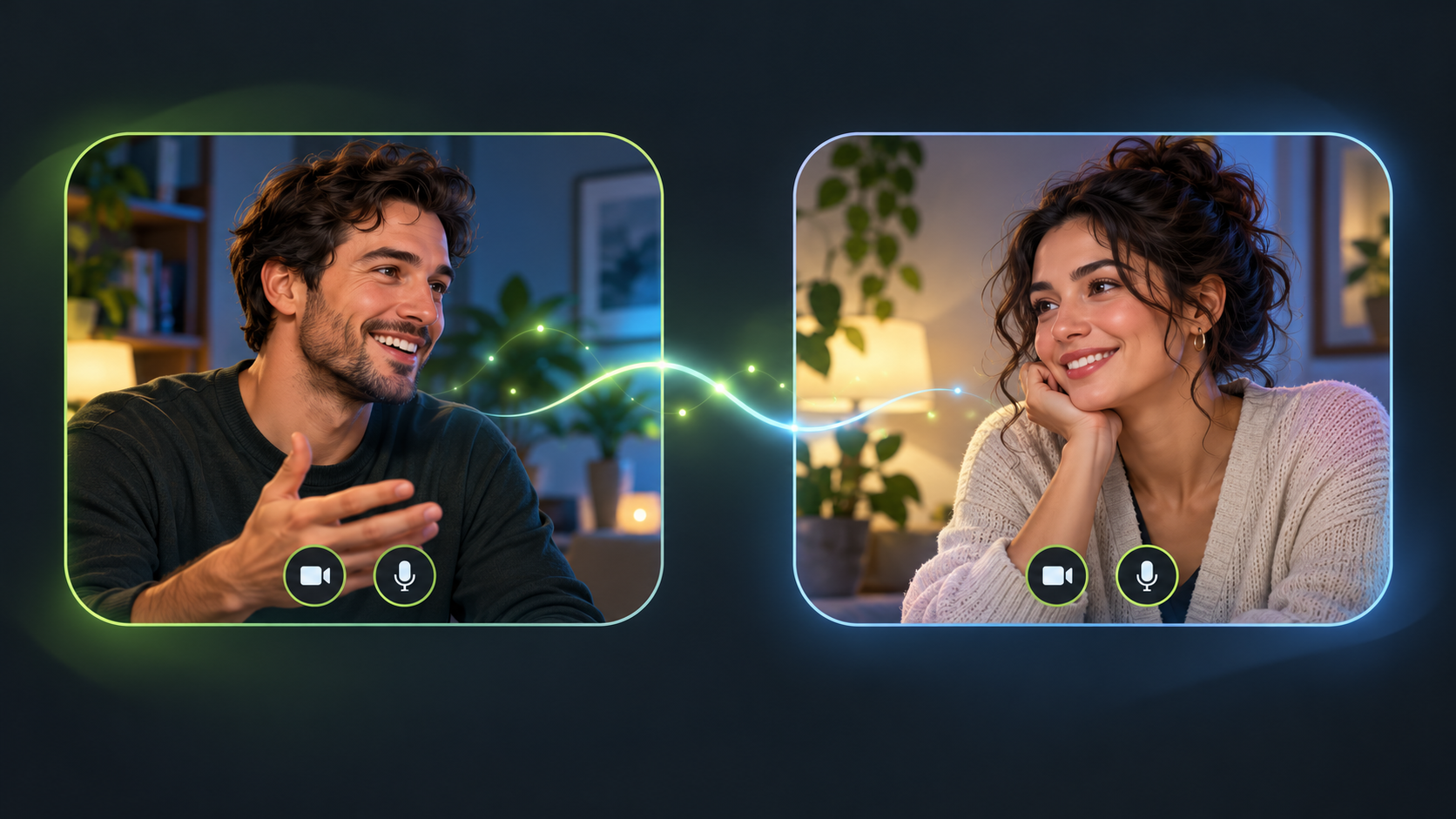 AI-generated illustration of two adults having a video conversation